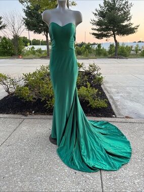 Pantora Emerald Green Strapless Mermaid Gown | Size 8 | Dramatic Train